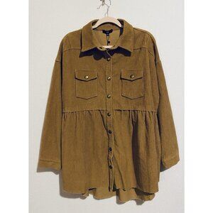 Fate Anthropologie Dress Womens Medium Brown Corduroy Snap Front Babydoll Mini